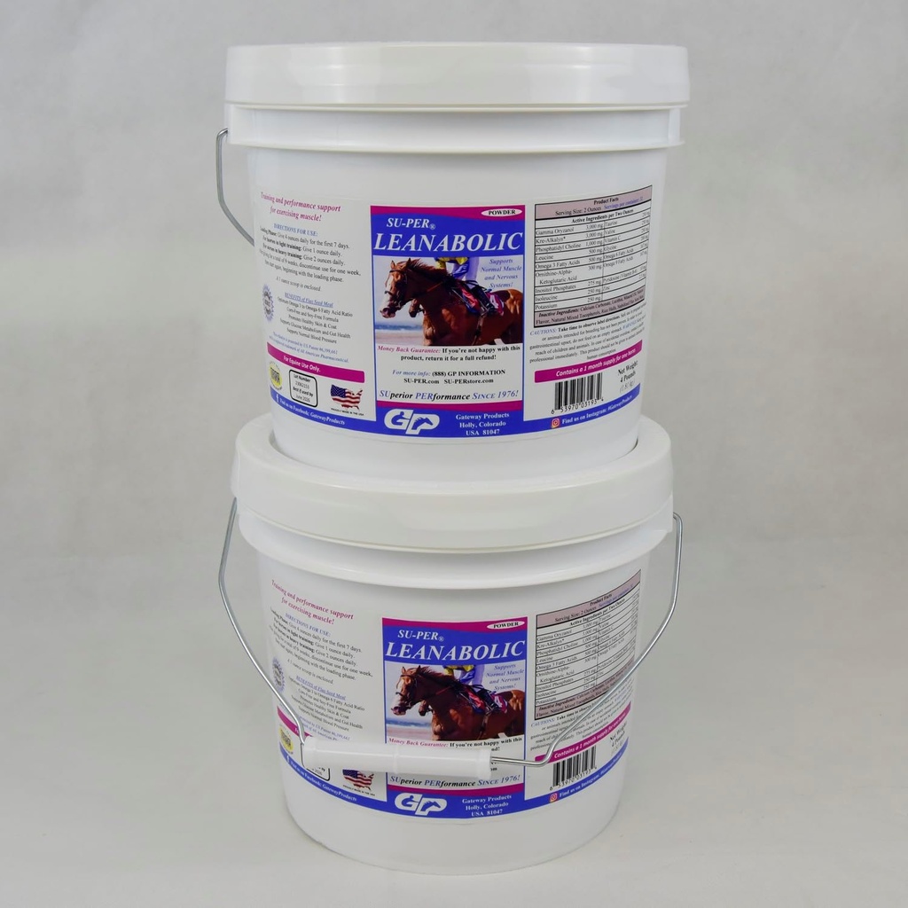 SU-PER Leanabolic Horse Muscle Supplement - Treinamento e suporte de desempenho em cavalos - Horse Vitaminas e Minerais Suplemento - 4 Libras, (2 Pack)