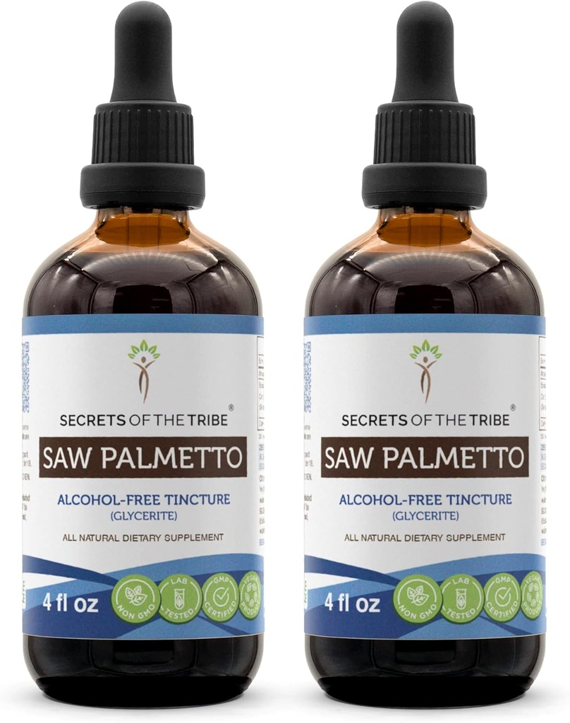 Serra Palmetto Tintura extrato líquido sem álcool, serra Palmetto (Serenoa Repens) Berry seco (2x4 FL OZ)