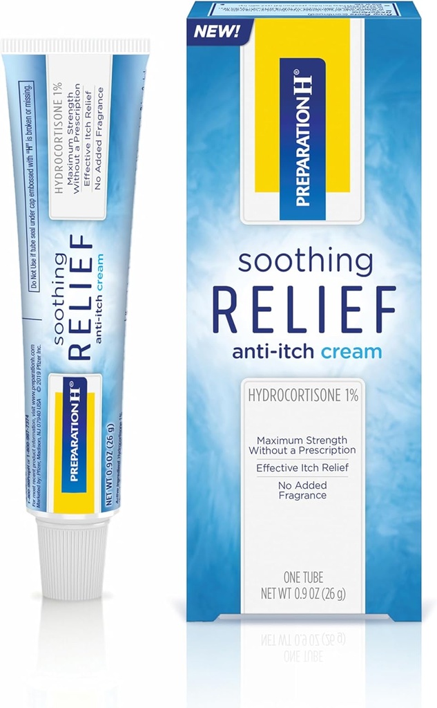 Preparação H Alivio calmante Anti Comich Creme, 1% de hidrocortisona Creme para alívio de coceira bunda - tubo de 0,9 Oz