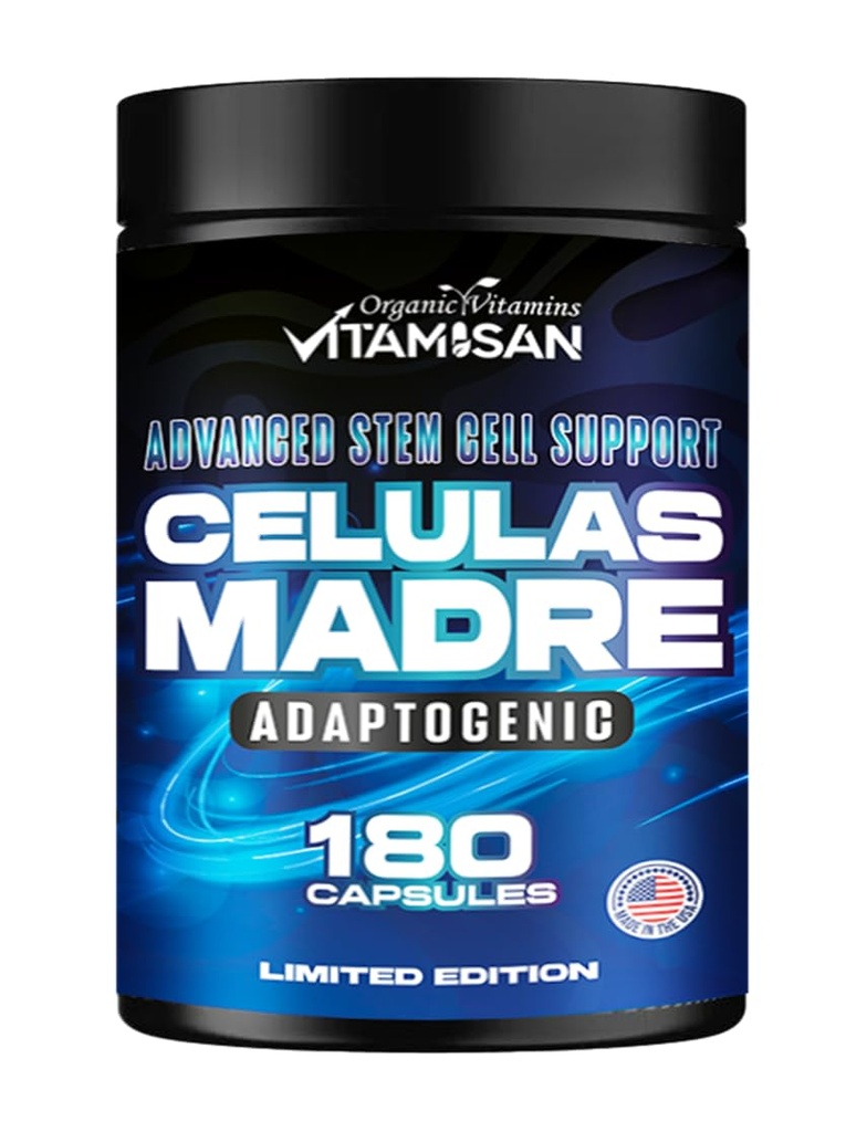 VITAMISAN Celulas Madres 180 Cápsulas - Célula-tronco Azul Verde Algas - Não GMO - Gluten AFA - Celula Madre Suplemento - Mane Beta Glucan do Leão Suporta Envelhecimento Saudável & Promove espirulina Imune.