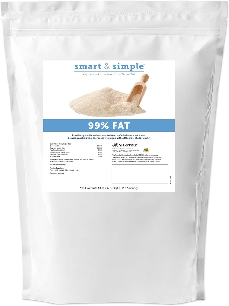 Smart & Simple 99% gordura , peso do cavalo ganho Suplemento Suporta condição corporal ideal em cavalos , fácil de usar e saborosa alta gordura suplemento em pó , 112 Servings , saco de 14 lb