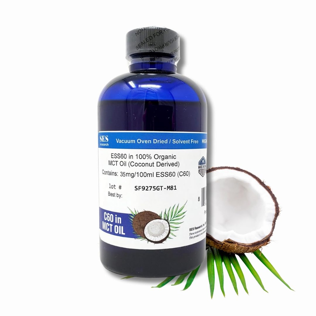 Pesquisa SES C60 Óleo orgânico MCT Coconut Derived - 99,99% Carbon60 - Suplemento Nootrópico Antioxidante - Para Longevidade - Sono - Energia e Imunidade 4Oz