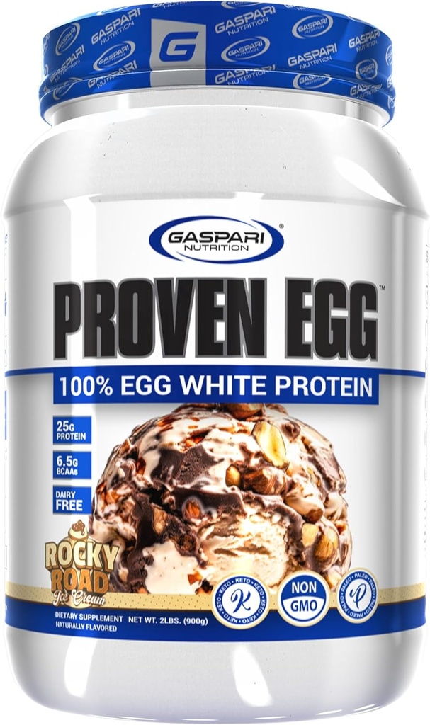 Gaspari Nutrition Proven Egg, 100% Ovo White Protein, 25g Protein, Keto Friendly, Dairy and Lactose Free, Soy Free (2 lbs, Rocky Road)