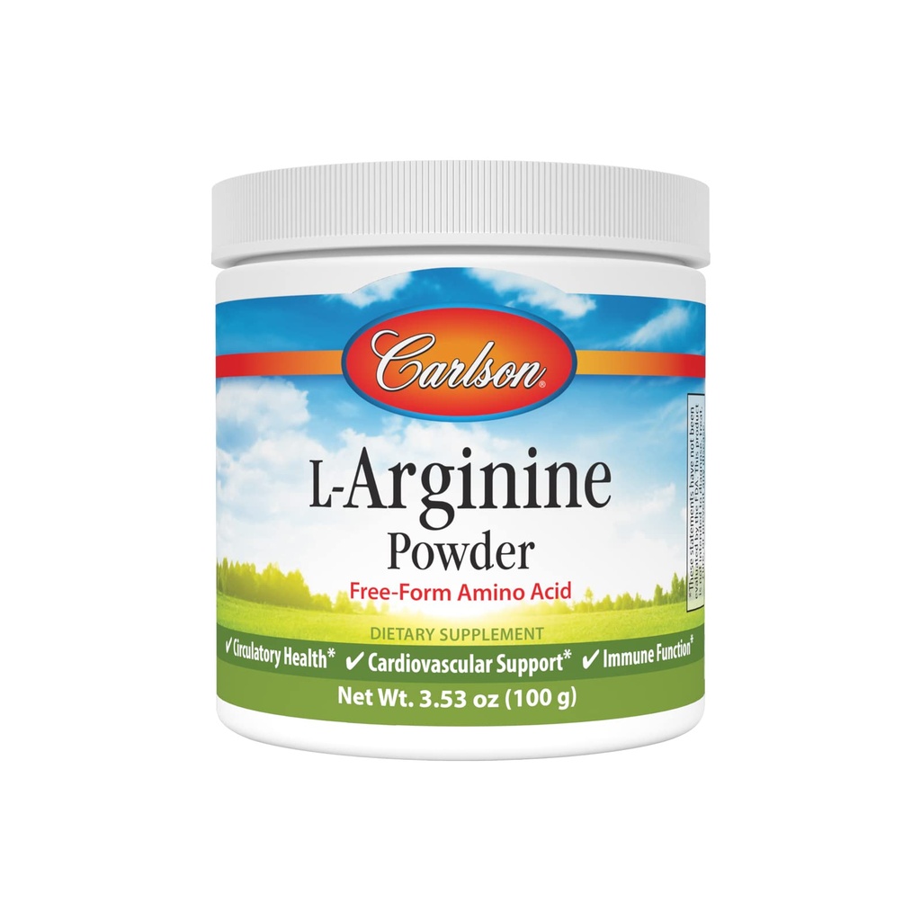 Carlson - Pó de L-Arginina, Aminoácido Forma Livre, Saúde Circulatória, 3,53 oz (100 g)
