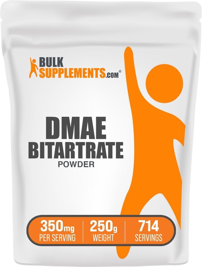 BulkSuplements.com DMAE Bitartrate Powder - Dimetilaminoetanol Bitartartate, DMAE Supplement - Sem sabor e sem glúten, 350mg por serviço, 250g (8,8 oz) (Pacote de 1)