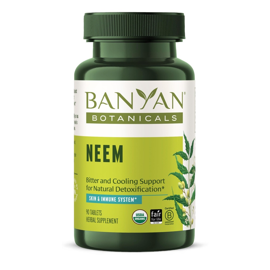 Banyan Botanicals Neem Tablets – Folha de Neem Orgânica (Azadirachta Indica) – Suporta Destoxificação Natural, Pele Saudável e Saúde Imunitária* – 90 Tablets – Não-GMO Fonte Sustentável Vegan