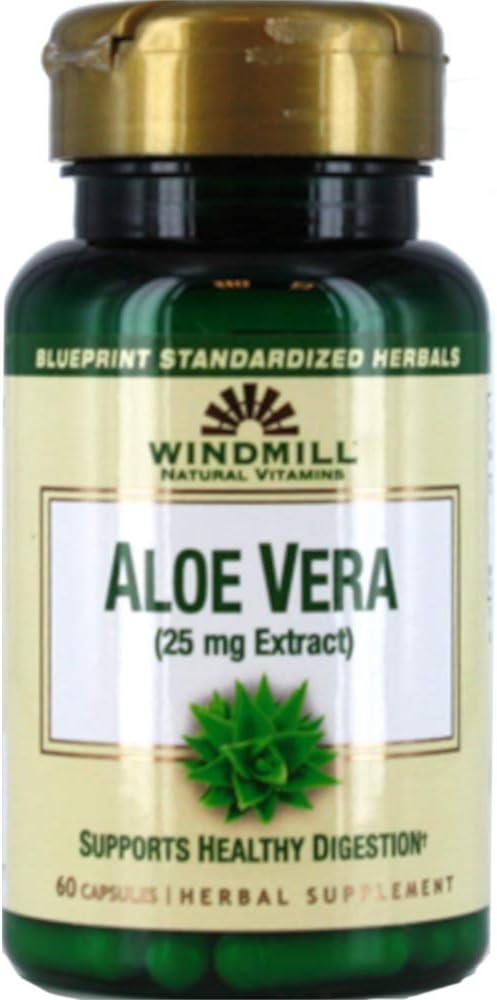 Moinho de vento Vitaminas Naturais Aloe Vera (25mg Extracto) 60 Cápsulas (Pacote de 1)