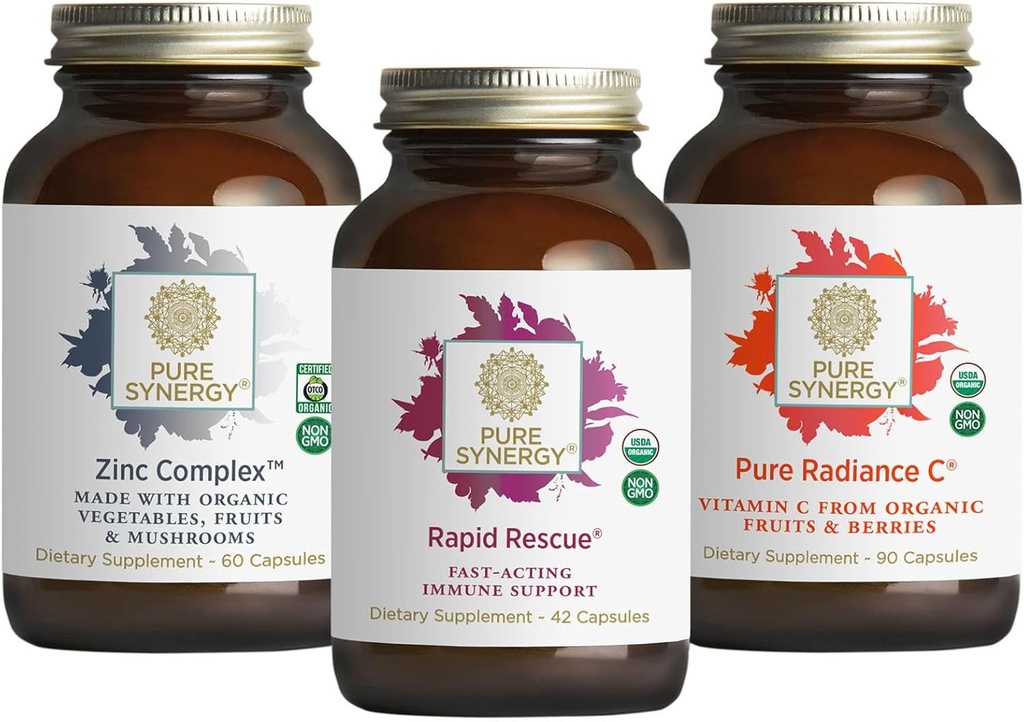 PURE SYNERGY Imediato Imune Support Bundle Orgânico Suplemento de Vitamina C Suplemento de zinco feito com alimentos inteiros Fórmula de ervas rápida com extrato de Echinacea