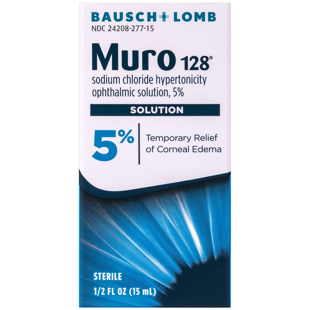 Solução Muro 128, Alívio Temporário de Edema Corneal, Cuidados Oculares, Solução Oftalmológica de Hipertonicidade do Cloreto de Sódio 5%, 0,5 Fl. Oz