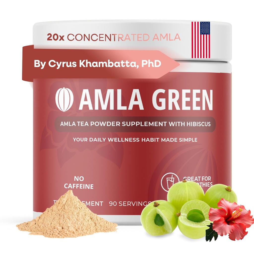 Amla Powder & Green Tea Superfood Supplement with Hibiscus, 20x Ultra Concentrado Amla, Apoio Antioxidante, Feito com chá Oolong e Groselhas indianas, Orgânico, Vegan, Hibiscus, 90 Servings