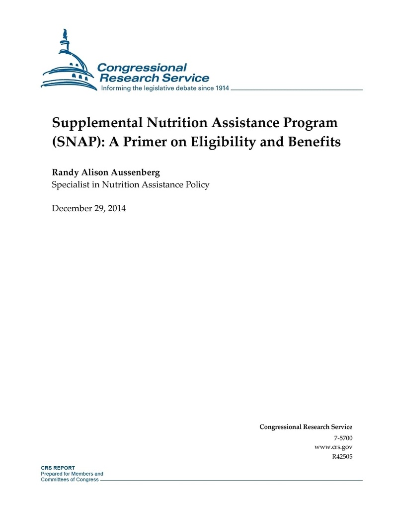 Programa de Assistência Nutricional Suplementar (SNAP): Um Primer sobre Elegibilidade e Benefícios (Relatórios CRS)
