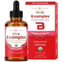 NutraChamps Vitamina B Complex para Crianças, B1, B2, B3, B6, B7, B9 & Metil B12, Kids B Complex Liquid Drops Suplemento, Energia, Foco, Metabolismo, Berry Natural, 120 Servings, Fornecimento de 4 meses