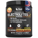 Zeal Naturals Eletrolyte Powder Recovery Drink (90 Servings □ Mango de pêssego) w 0 Açúcar + BCAAs + B-Vitaminas Suplemento de eletrólito w Zinco de potássio e magnésio para hidratação - Eletrólitos de Keto
