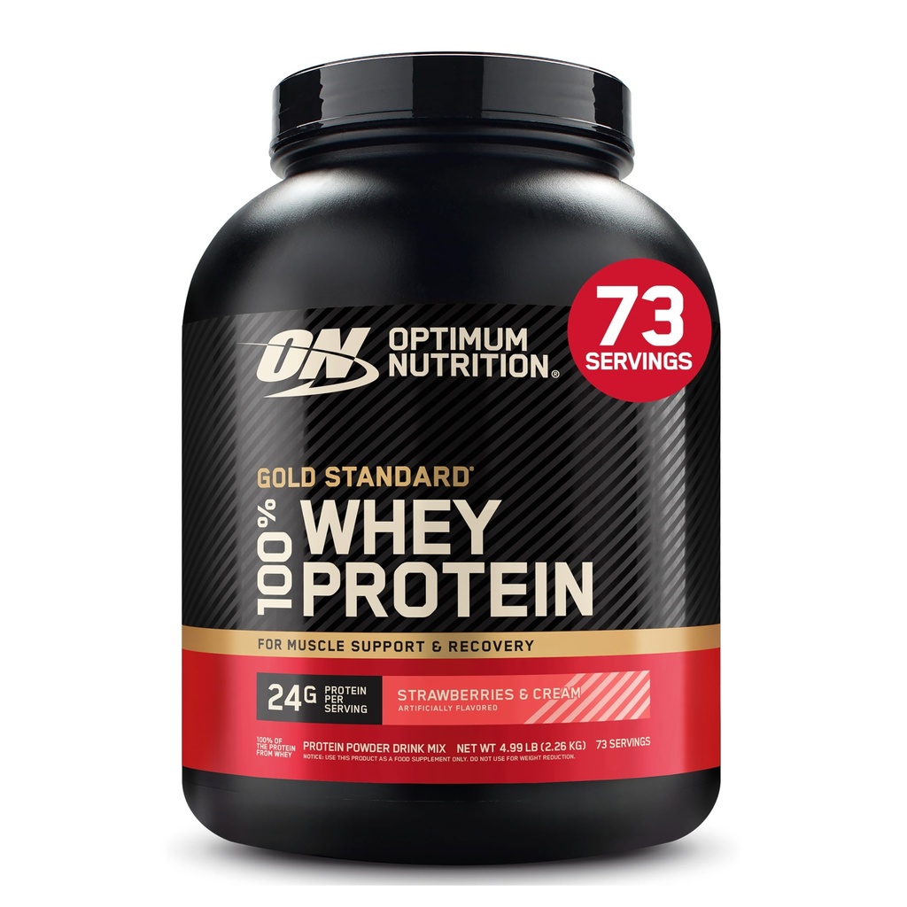 Otimum Nutrition Gold Standard 100% Whey Protein Powder, Morangos e Creme, 5 Libras (Packaging May Vary)