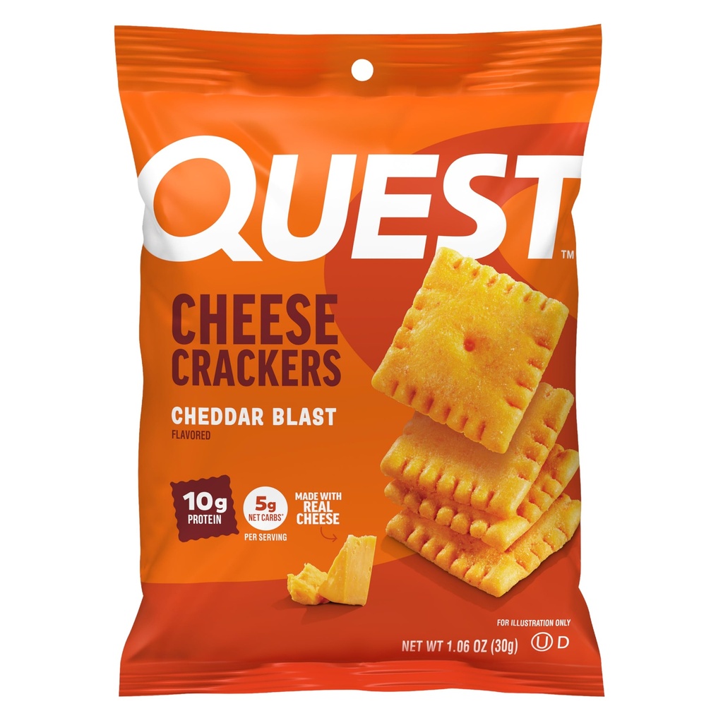 Quest Nutrition Cheese Crackers, Cheddar Blast, 10g de proteína, 5g de carboidratos líquidos, 1g de açúcar, Feito com queijo real, 12 embalagens (1.06 sacos oz)