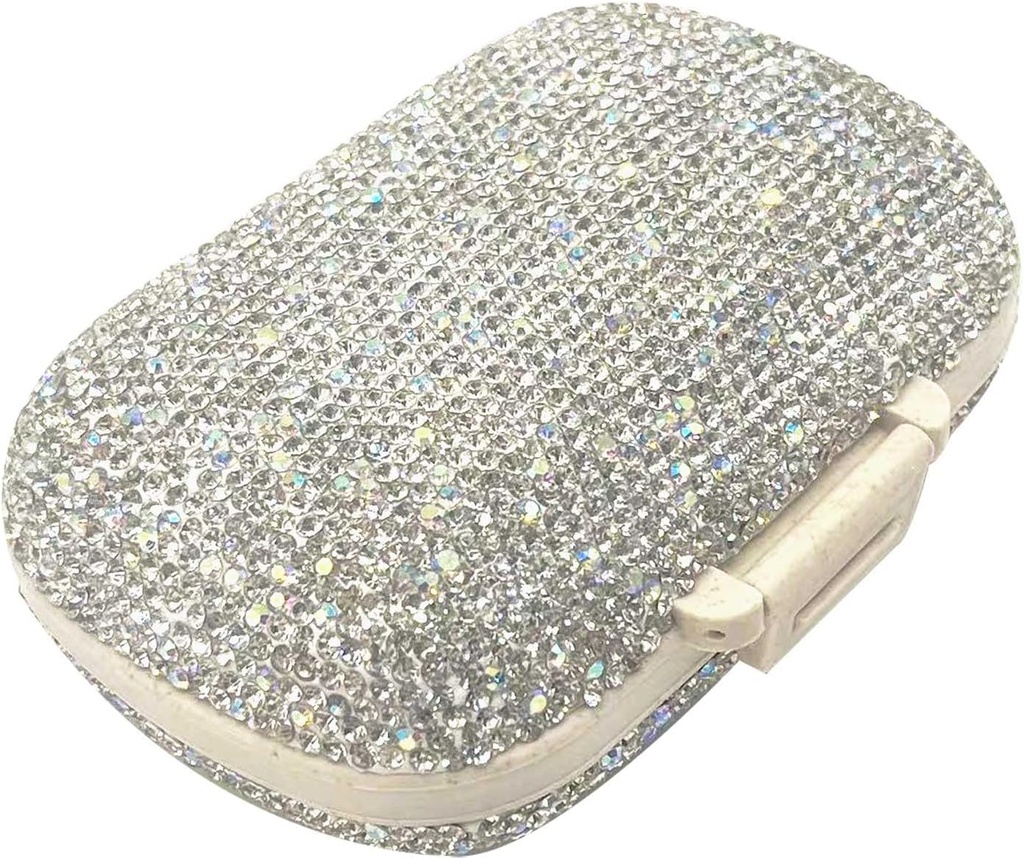 Bling Diamond Pill Organizer com 8 compartimentos, Dialy Travel Portable Pill Case Double Sided Rhinestone Pill Box para Vitamina / Cod Liver Oil Medicine Kit (Prata)
