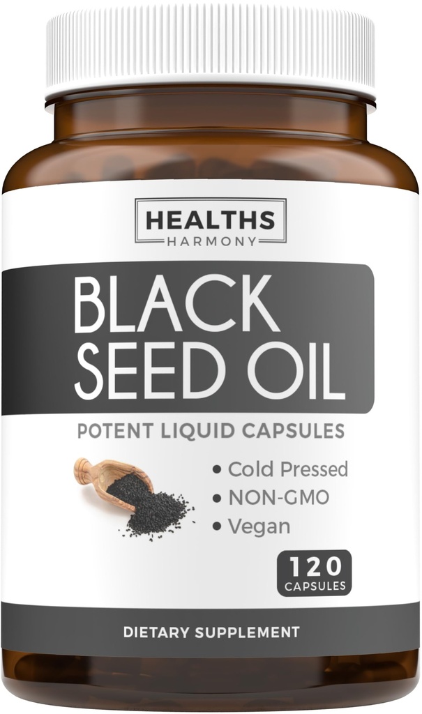Óleo de semente preta - 120 Cápsulas Softgel Saúde da pele (Não-GMO & Vegan) Frio-Pressed Nigella Sativa Produzindo Puro Black Cumin Seed Oil com Vitamina E - 500mg Cada, 1000mg Por 2 Cápsulas Serving