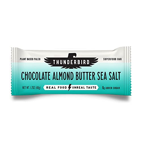 Thunderbird Bares Lanchonete de energia, Sem glúten com proteína, Comida real saudável, Vegan Paleo Non-GMO, Sem açúcar adicionado, Chocolate manteiga mar sabor sal (6 Conde, 1,7 oz. Bares)