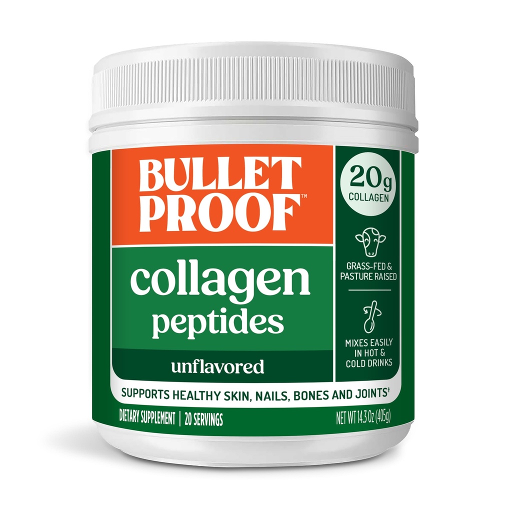 Peptídeos de colágeno sem sabor à bala em pó com óleo MCT, 14,3 onças, proteína de colágeno alimentado à grama para pele, suporte ósseo e articular, Pastura levantada, Sem hormônios adicionados