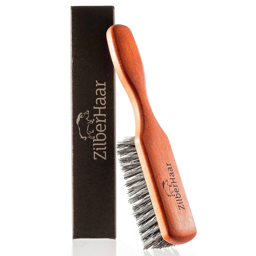 ZilberHaar Escova de barba regular - Bristles de javali macio - escova de limpeza de barba para os homens - endireita e promove o crescimento da barba - Trabalha com Óleos de barba e bálsamos - Essencial para kits de cuidados de barba