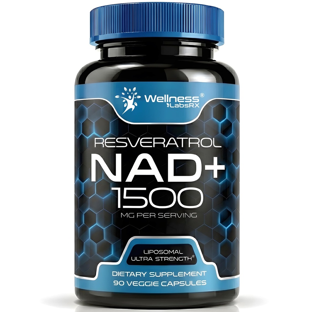 WELLNESS LABSRX NAD Suplemento, 1500mg - EUA Made Liposomal NAD+ Suplemento com Resveratrol, NAD Plus Boosting - Apoio à saúde celular, resistência e envelhecimento saudável - Cápsulas de força Ultra