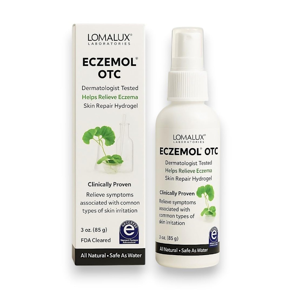 Loma Lux Novo Eczemol OTC Spray Natural & Sem Sting Hypoclorous para Eczema, Feridas, Queimaduras, Cortes, Irritação da pele, Dermatite por radiação, Queimadura solar, Pele comichosa, para Crianças e Adultos