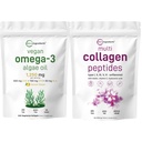 Micro Ingredientes Multi proteína de colagénio em pó 16 oz & Vegan Omega 3 Algae Oil Suplemento Bundle 2 Pacote de Peptídeos de colágeno de grama-Fed □ Omega-3 Espectro completo alternativa ao óleo de peixe