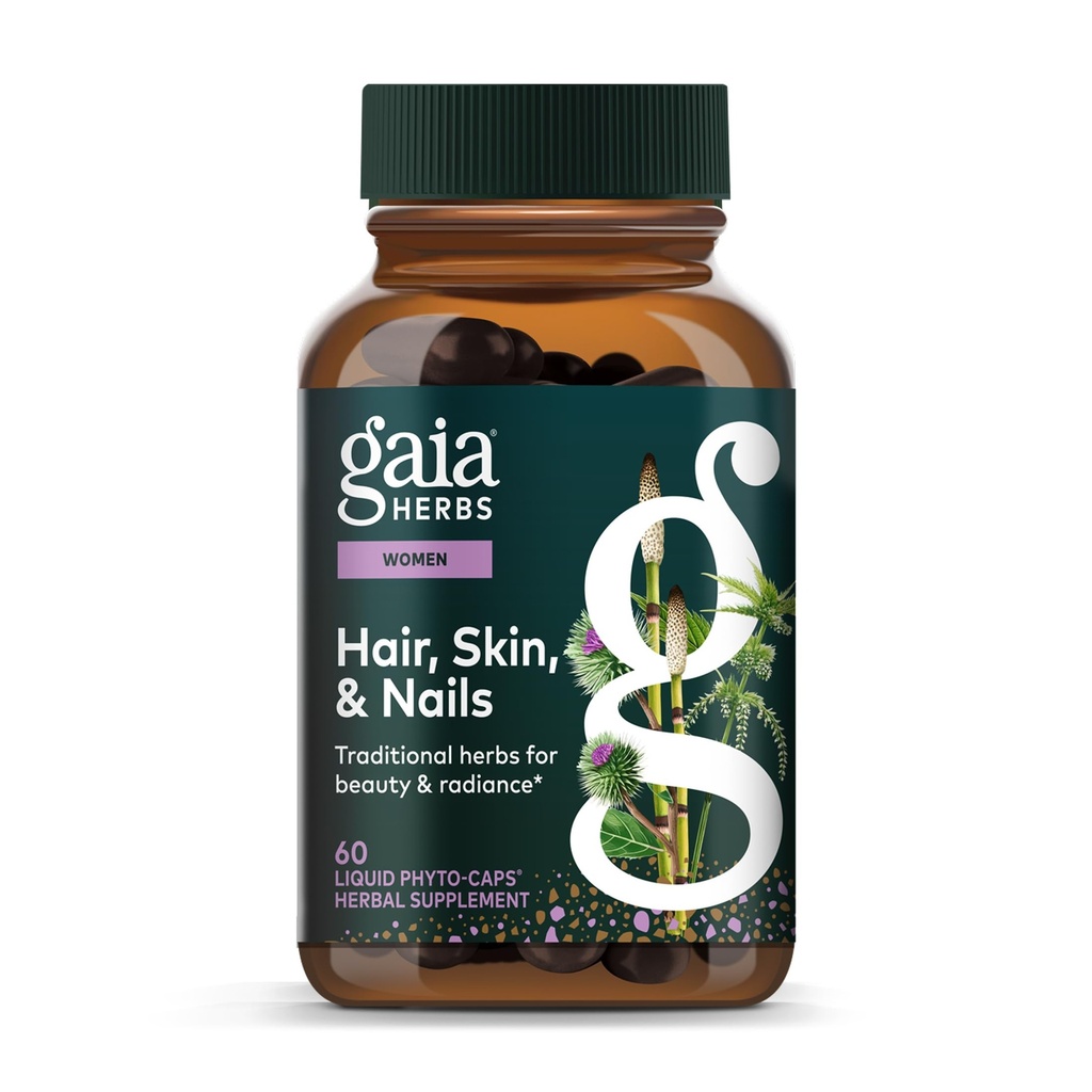 Gaia Herbs cabelo, pele & unhas - Suplemento para apoiar a pele saudável, cabelo & unhas saúde* - Astaxantina, Cavalo, Gotu Kola & Burdock - 60 Vegan líquido Phyto-Capsules (30 Servings)