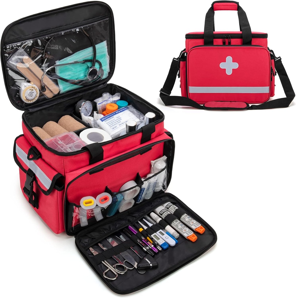 Kits de primeiros socorros CURMIO Saco vazio, suprimentos de emergência Bolsa médica para cuidados de saúde e kits de trauma em casa, vermelho (apenas saco vazio)