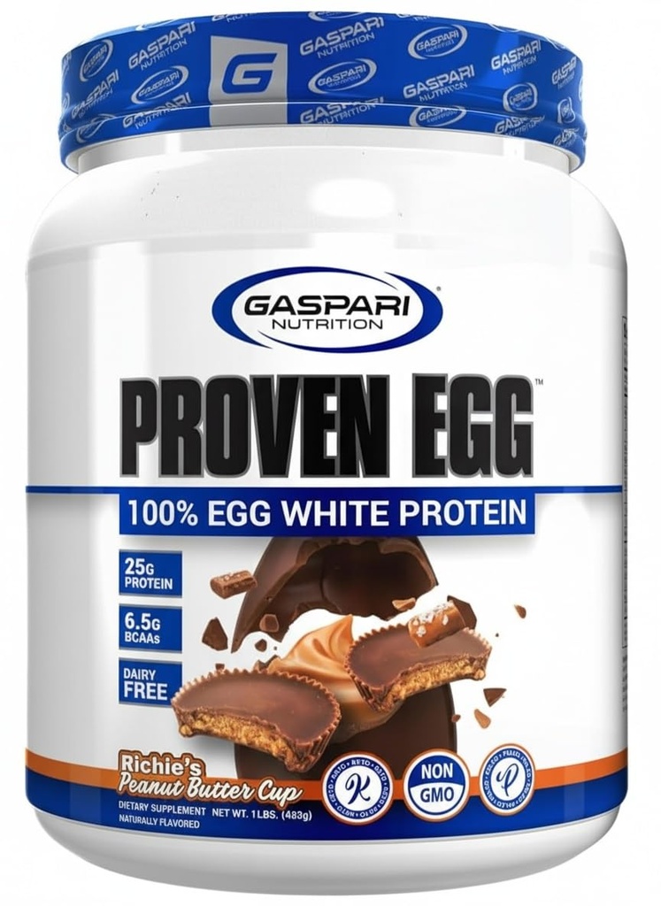 Gaspari Nutrition Proven Egg, 100% Egg White Protein, 25g Protein, Keto Friendly, Dairy Free, Lactose Free, Soy Free (1lb, Manteiga de amendoim)