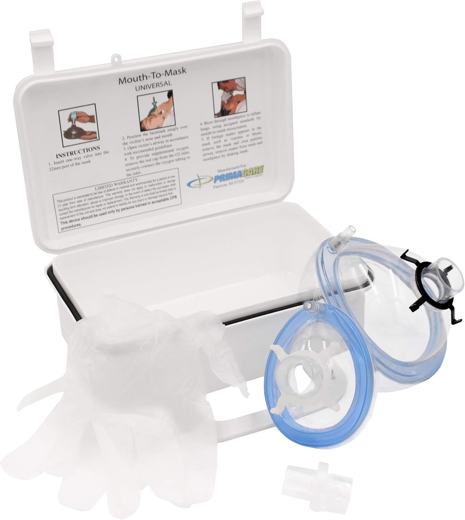 Primacare KC-1010 RCP Kit de Ressuscitação de Máscara de Resgate para Adulto e Criança com uma boca de válvula de uma via para boca para oxigênio suplementar]