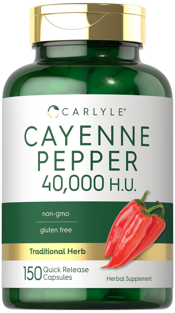 Carlyle Cayenne Pepper Capsules (ou 40.000 HU) Não-GMO e Suplemento sem glúten