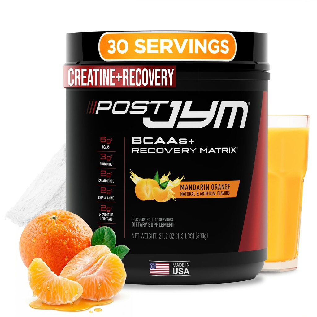 JYM Supplement Science Post JYM Ativo Matrix Mandarim Laranja Amino Recuperação Pó Puro Creatina HCL, BCAA, Glutamina, Carnitina, Betaína, Taurina para a Força, Reparação, Desempenho 30 Servings
