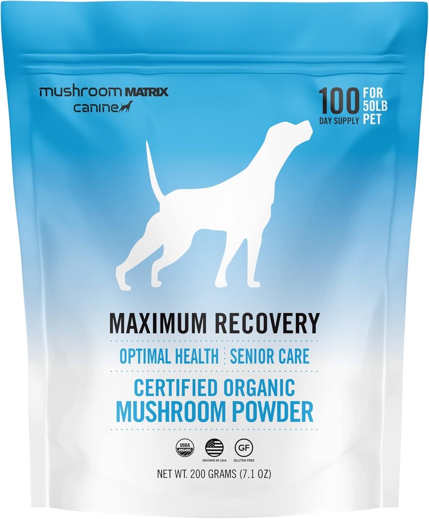 Om Mushroom Matrix Máximo Recuperação Cogumelo Suplemento Pet Pó, Suporta Saúde Optimal e Cuidados Sêniores para Cães e Gatos, 200 Grams, 7.1 oz