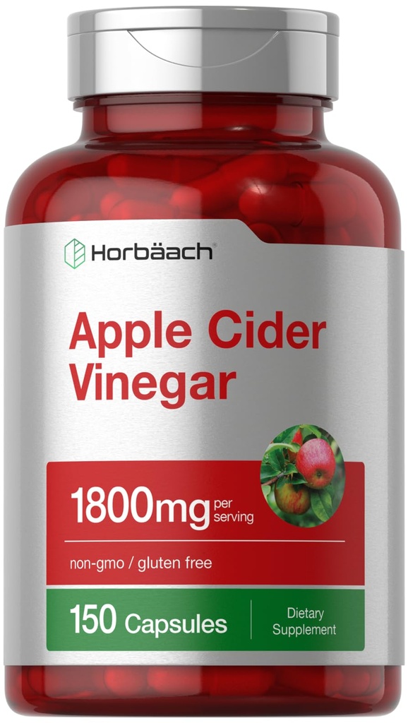 Horbäach Apple Cider Vinagre Cápsulas .1800mg .. 150 comprimidos .. Não-GMO, Suplemento sem glúten