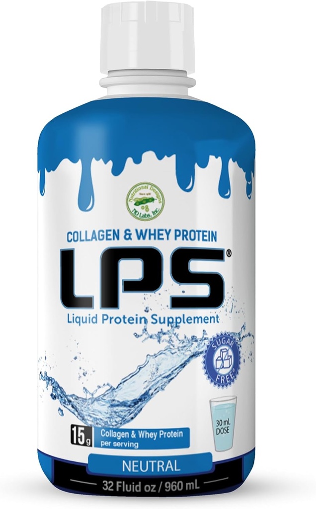 Desenhos nutricionais LPS Colágeno Líquido & Whey Protein Supplement - Bebida sem OGM sem açúcar - Promove pele saudável & cabelo para homens e mulheres (Neutral)