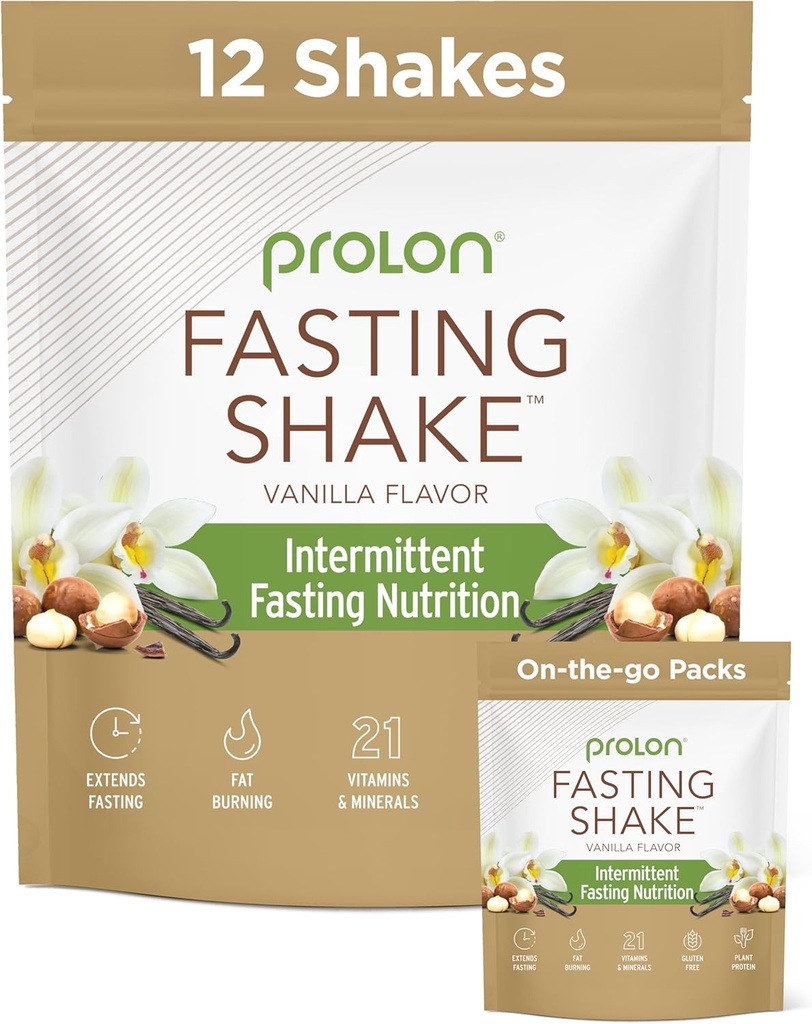 Prolon Intermittent Fasting Drink Mix □ Shake for Intermittent Fasting □ Vitaminas, Fibra, Proteína Baseada em Plantas, Superalimentos □ Keto, Vegan, Gluten Free, Lacticínios grátis □ Baunilha, (12 CT)