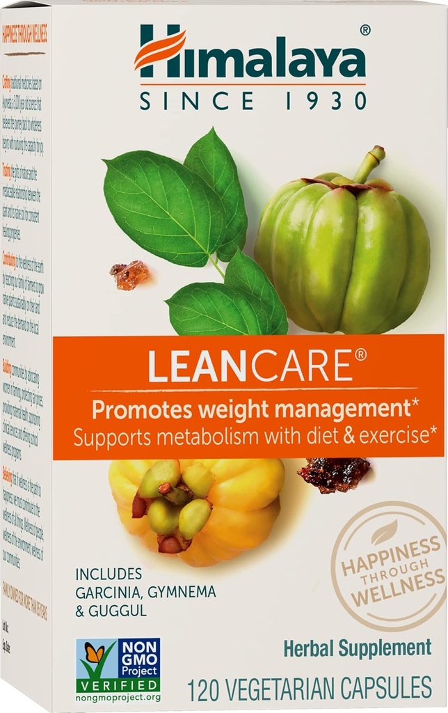 Himalaya LeanCare - Suplemento de ervas para o suporte de peso e metabolismo com Garcinia Cambogia, Gymnema Sylvestre, e Guggul - Vegan, Não-GMO, Glúten, 600 mg, 120 Cápsulas