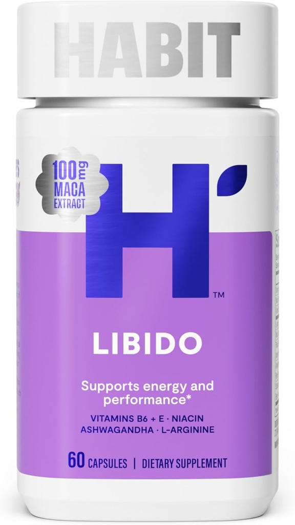 Habit Libido Supplement (60 Cápsulas) - Novo Look, Mistura Afrodisíaca Natural com Maca, Ashwagandha L-Arginina, Suporta Energia e Desempenho, Vegan, Não-GMO (1 Pack)