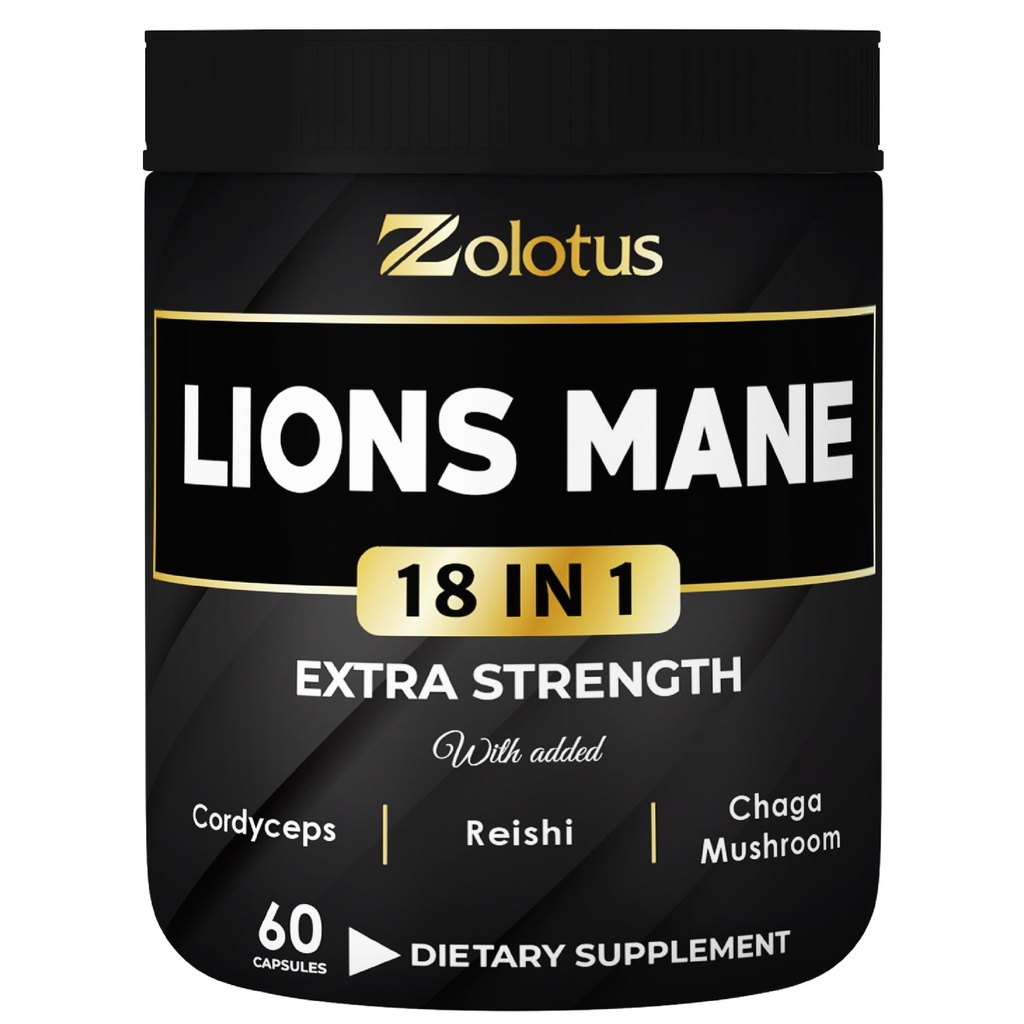 Zolotus Lions Mane Mushroom Cápsulas com Cordeyceps, Elderberry, Ginkgo Biloba, Bacopa - 60 Cápsulas