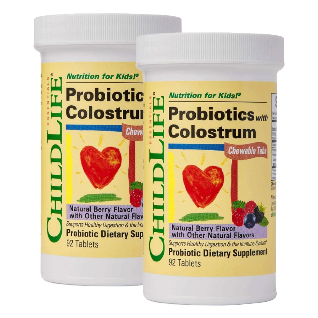 CRIANÇAS ESSENCIAIS CriançaBiótica com Colostrum- Probióticos para Crianças, Probióticos para Saúde Digestiva, Mastigáveis, Probiótico de Crianças, Colostrum para Crianças - Berry Natural, 92 Comprimidos (Pacote de 2)