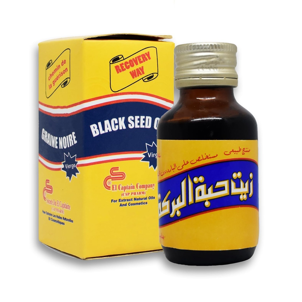 Bonbalão El Capitão Óleo Preto Puro Frio Pressionado ElCapitão Al Capitão Puro Natural Raw Nigella Egito Ervas Egípcias Halal (2,11 oz / 60 ml)