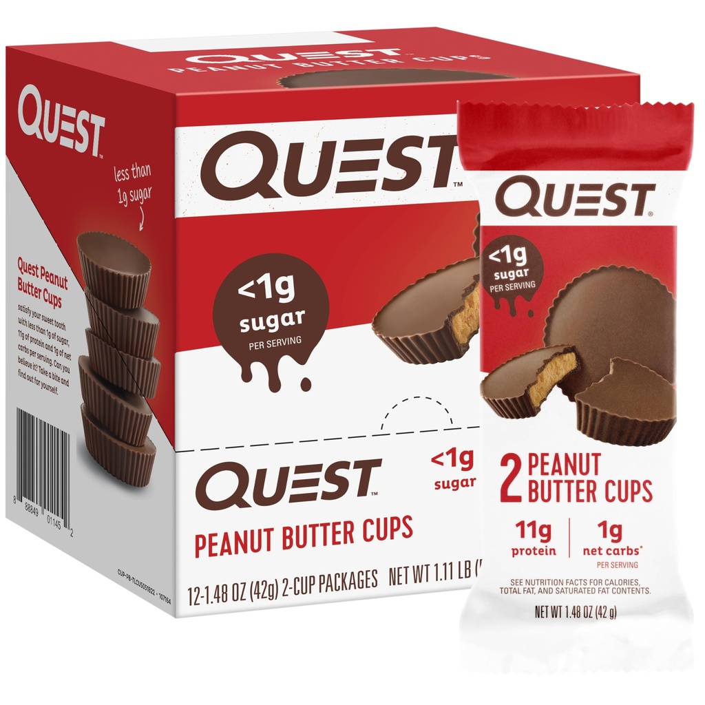 Quest Nutrition Copos de manteiga de amendoim, 11g de proteína, 1g de açúcar, Baixo carboidrato, Sem glúten, Keto Friendly, 12 Contagem