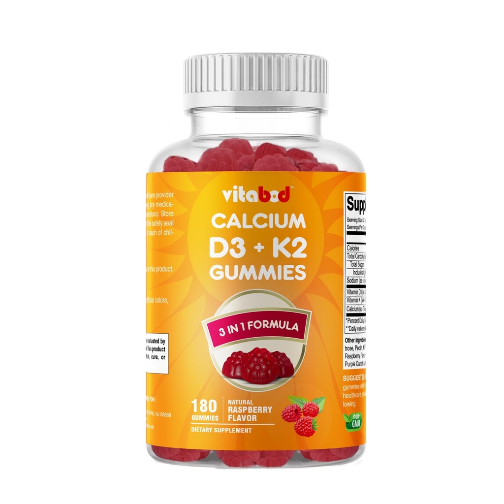 Vitamina D3 + pastilhas K2 – Apoio à saúde do osso e do coração – 180 pastilhas veganas baseada em pectina