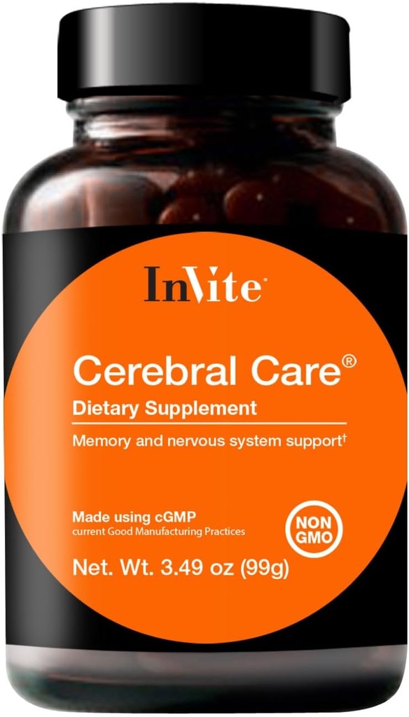 InVite Health Cerebral CareTM - Suporta saúde cerebral incluindo memória, foco, atenção e humor - Contém inositol, acetil-L-carnitina, colina, fosfatidilserina, astaxantina - 30 Servos (2-Pack)