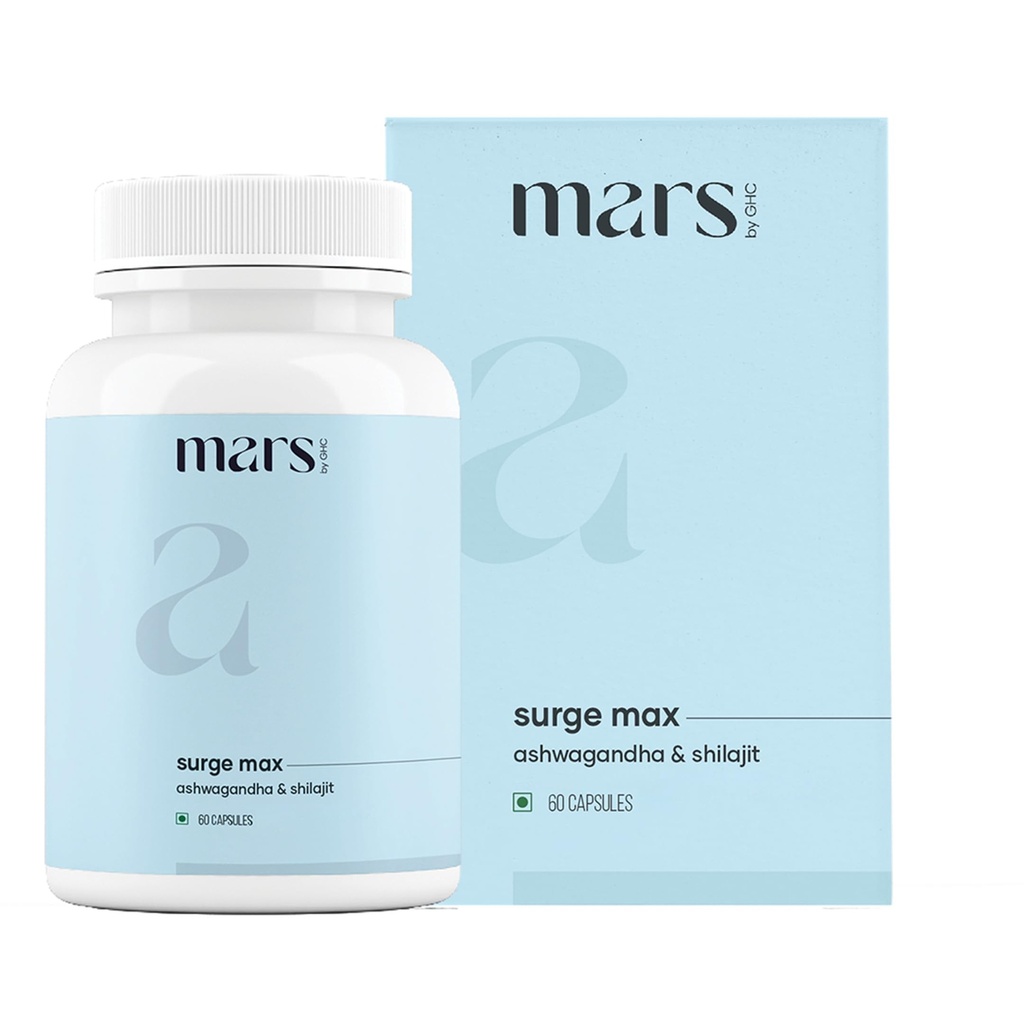 Mars Surgemax Cápsulas Naturais com Shilajit e Musli Seguro Suporta Energia, Força e Imunidade para Estilo de Vida Activo 60 Cápsulas