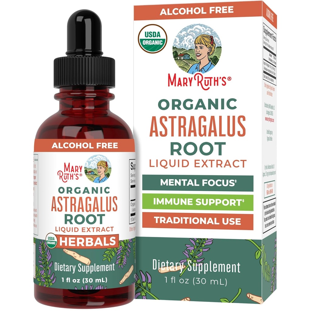 MaryRuth Orgânicos Astragalus raiz, Livre de açúcar, USDA Orgânico, Extrato de Astragalus para Imune Suporte e Foco, Drops líquidos de ervas, Não-GMO, Vegan, 1 Fl Oz
