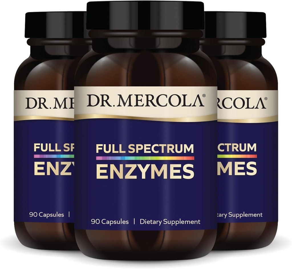 Dr. Mercola Enzimas de Espectro Completo - 22 Enzimas Diferentes - Suporta Saúde Digestiva e Imunitária - Ajuda Digest Carboidratos, Gorduras e Proteínas - Não-GMO, Sem Glúten e Sem Soja - 90 Cápsulas (3 Pacote)