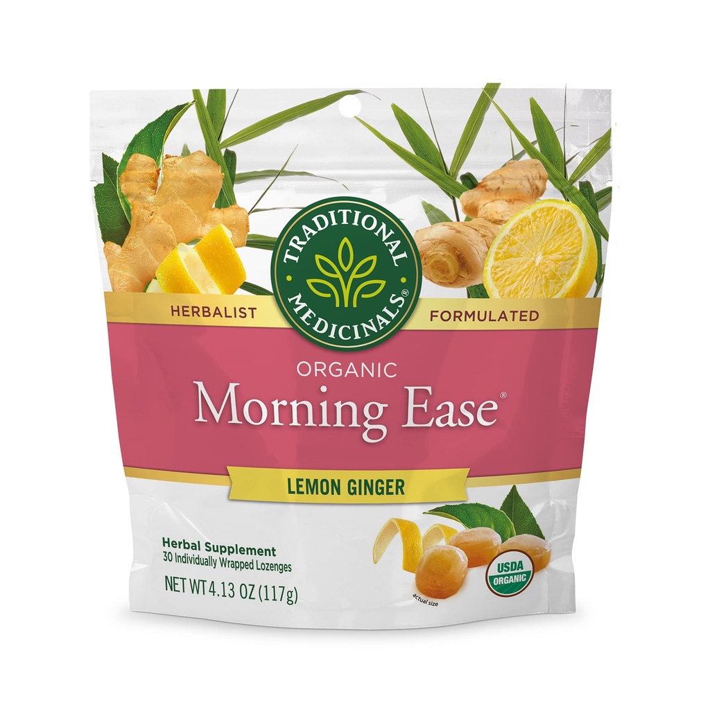 Medicamentos tradicionais Orgânicos, Manhã Ease Lozenges, Lemon Ginger - Suporta gravidez Náusea alívio e manhã doença associada com gravidez normal - 30 Individualmente Envoltório Lozenges