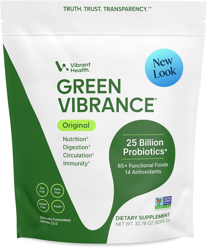 Saúde Vibrante, Vibrance Verde, Inclui 65 Superalimentos baseados em plantas, 25 Bilhões de Probióticos, Fibra, Adaptogênios e Enzimas, 83 Servimentos